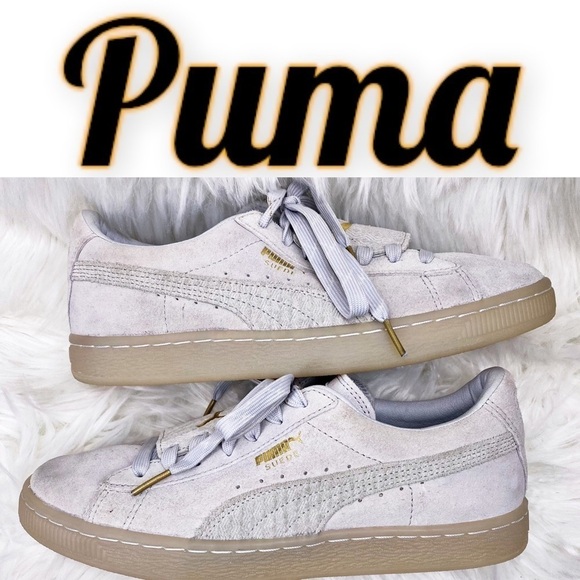 PUMA Vikky Suede Classic Low Top Sneakers White & Metallic Gold, Size 7 - Picture 1 of 14